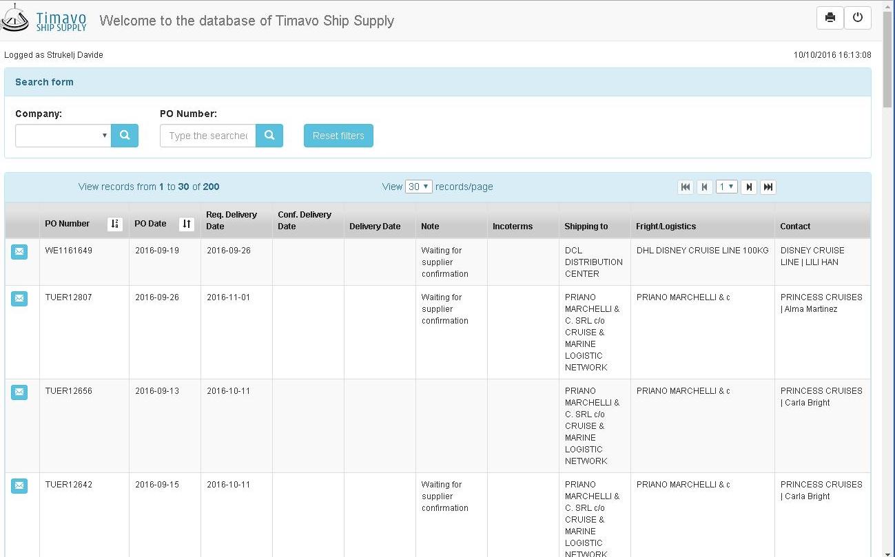 timavo ship supply po tracking po tracking